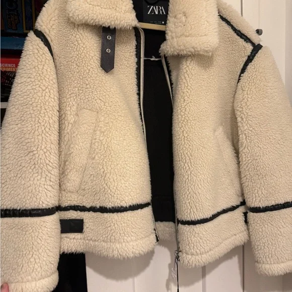 NWT ZARA SHEARLING BIKER JACKET SIZE SMALL - Picture 2 of 12